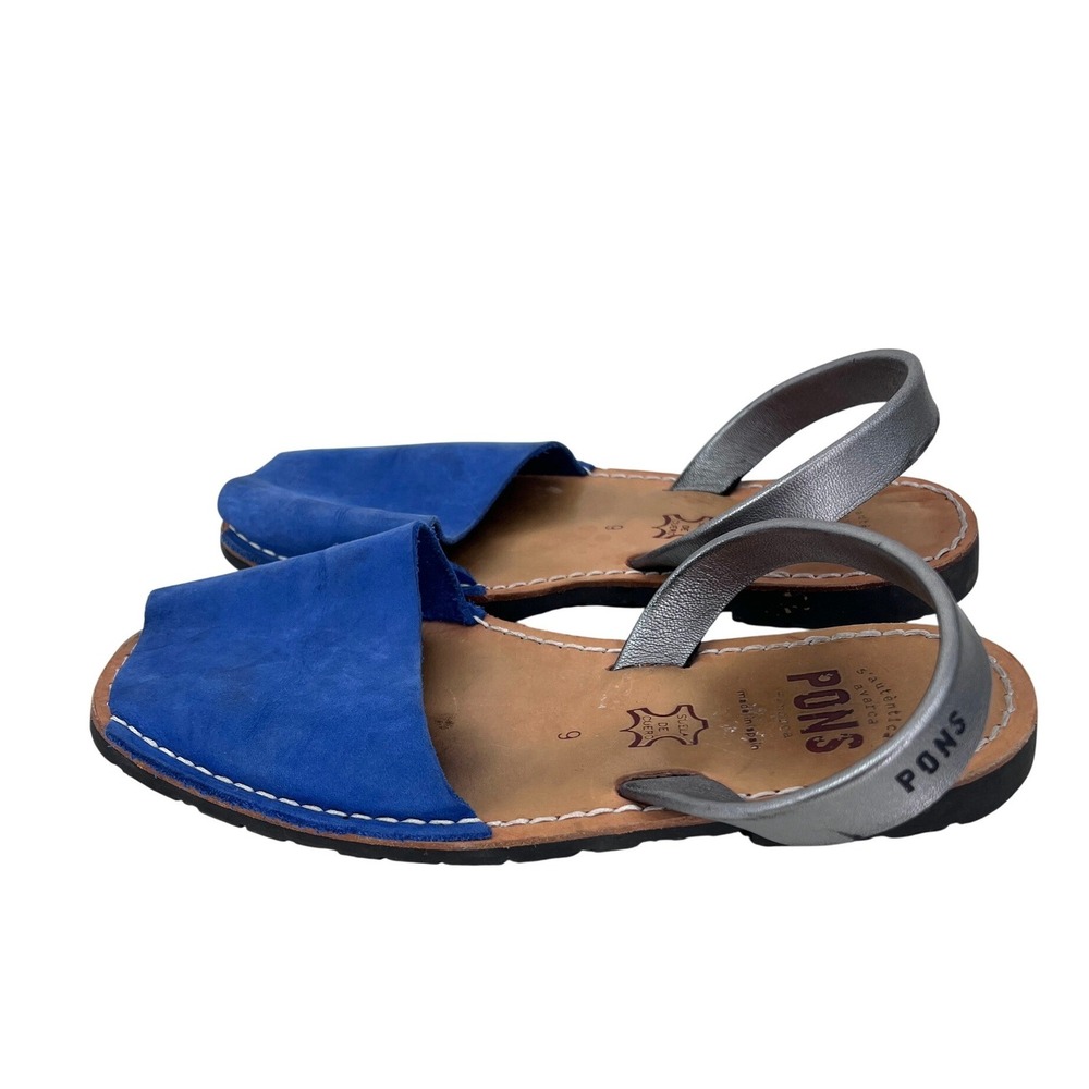Pons Avarca Menorca Blue Suede Silver Metallic Slingback Sandals Spain Womens 9 - Picture 3 of 9